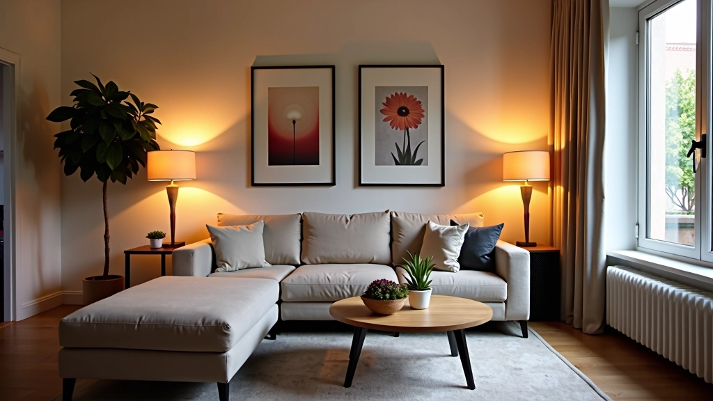 Comfortabele zithoek in ingericht huis met bank, kussen en modern design, gezellige woonkamer
