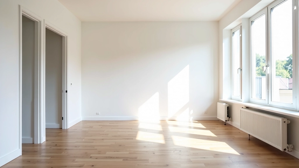 Leeg ingericht appartement met witte muren, houten vloer en minimalistisch design, klaar voor nieuwe bewoners