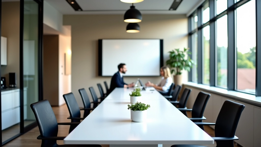 Modern kantoor- en teamwerkruimte met houten tafels, computers en heldere verlichting, professionele omgeving